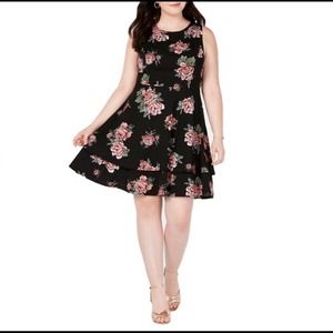 B. DARLIN Black Floral Tiered Fit and Flare Dress Women's Size Small